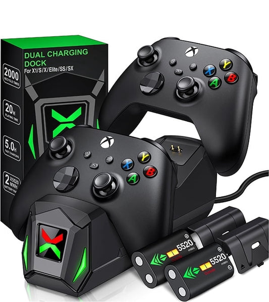 Beboncool Dual Xbox Controller Charger Station with 2*5520mWh Rechargeable Battery Packs Compatible with Xbox Series X/S/ Xbox One/One S|X/Elite Controller